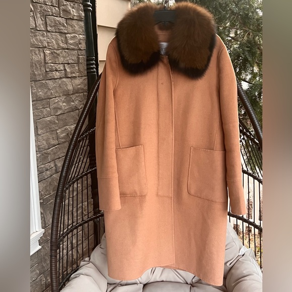DEREK LAM 10 CROSSBY CAMEL WOMENS COAT WITH DETACHABLE FOX COLLAR SIZE 12 - Picture 2 of 16